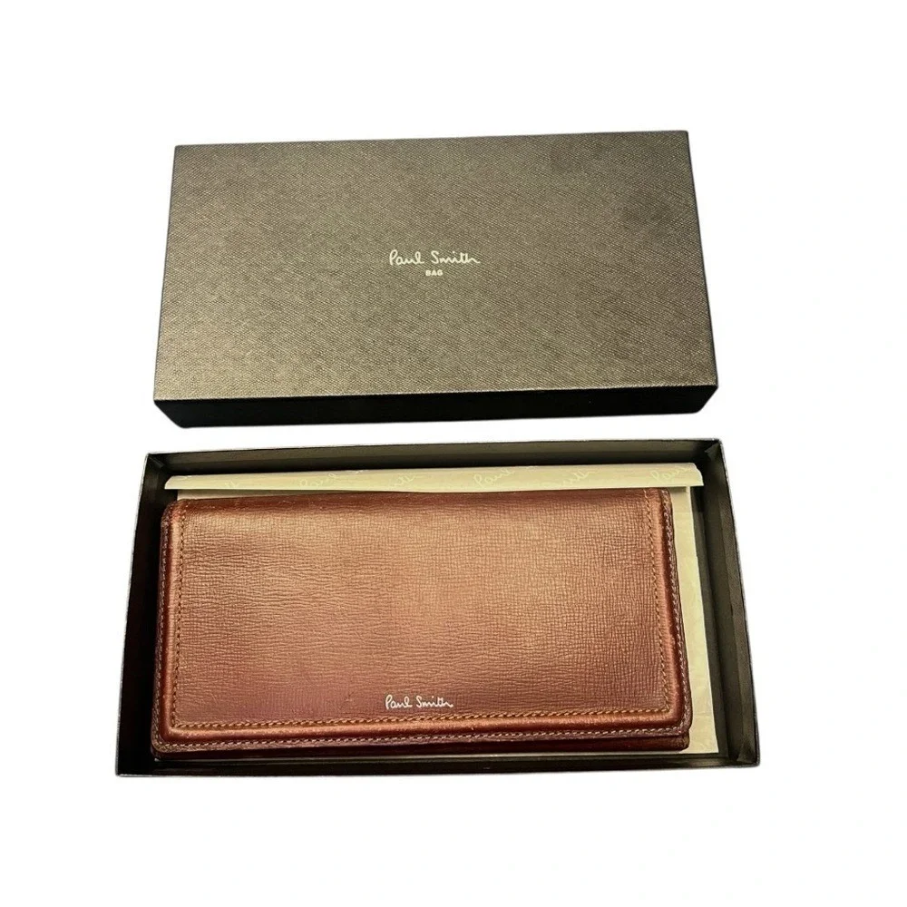 Paul Smith Mens Metallic Copper Textured Leather Long Flap Wallet Made in Italy